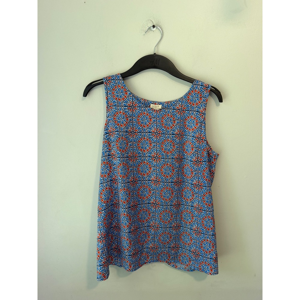 J.Crew Women Blue Red Geometric Mosaic Split Back Sleeveless Top C3537 Size 8